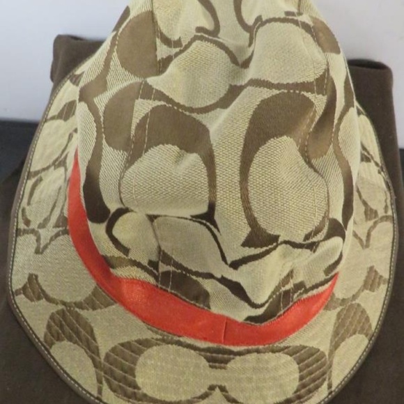 Coach AUTHENTICATED Signature Monogram Bucket Hat Khaki Orange SZ M/L main image 5